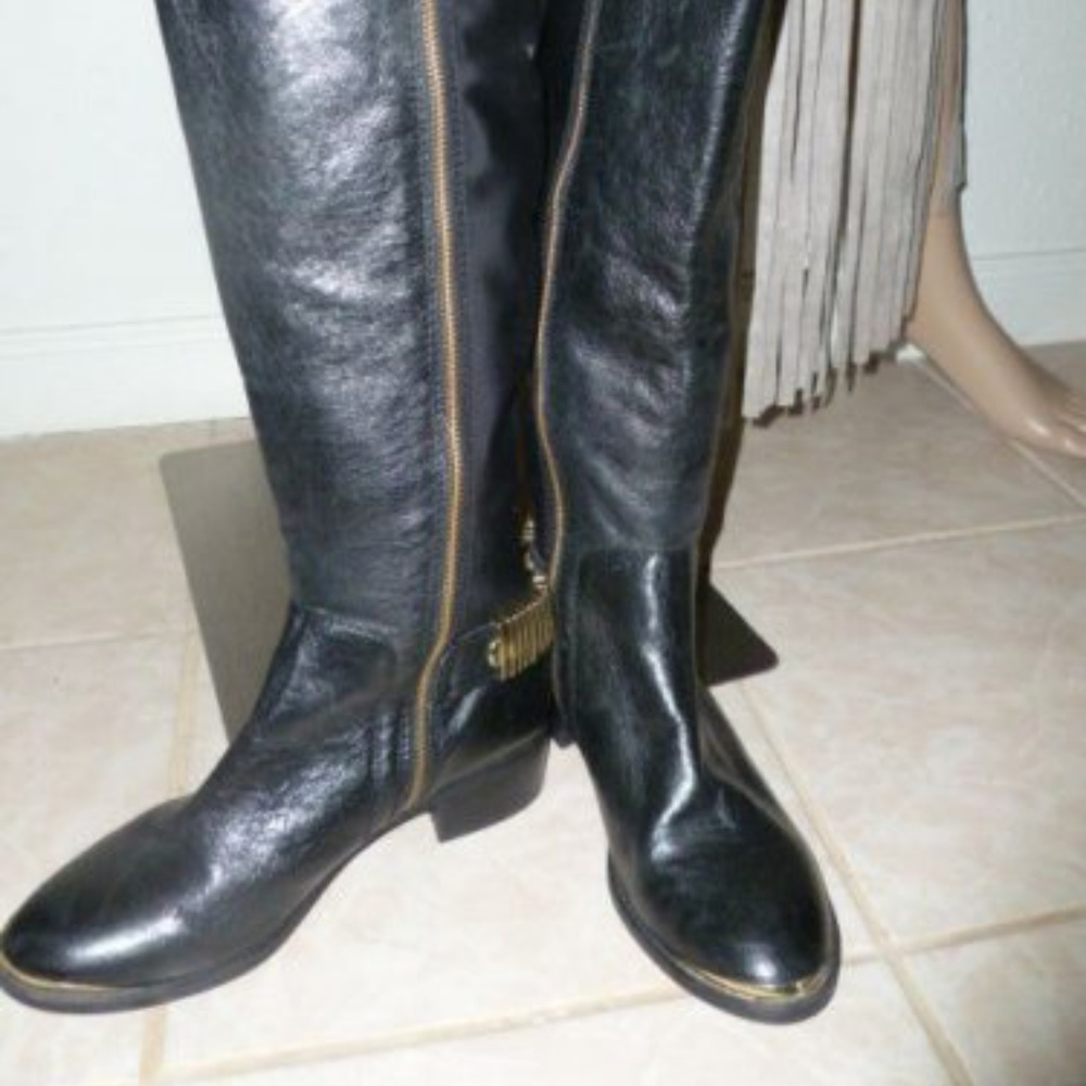 Knee High leather Riding Boots. Gold HArware